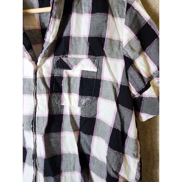 VICTORIA'S SECRET Black Gray Plaid Gold Thread Shorts Pajama Set SZ M - Picture 3 of 13